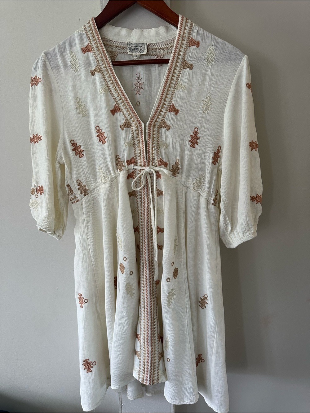 FREE PEOPLE INTIMATELY GAUZE EMROIDERD POPOVER DRESS BOHO, BEACHY SZ SMALL - Picture 2 of 8